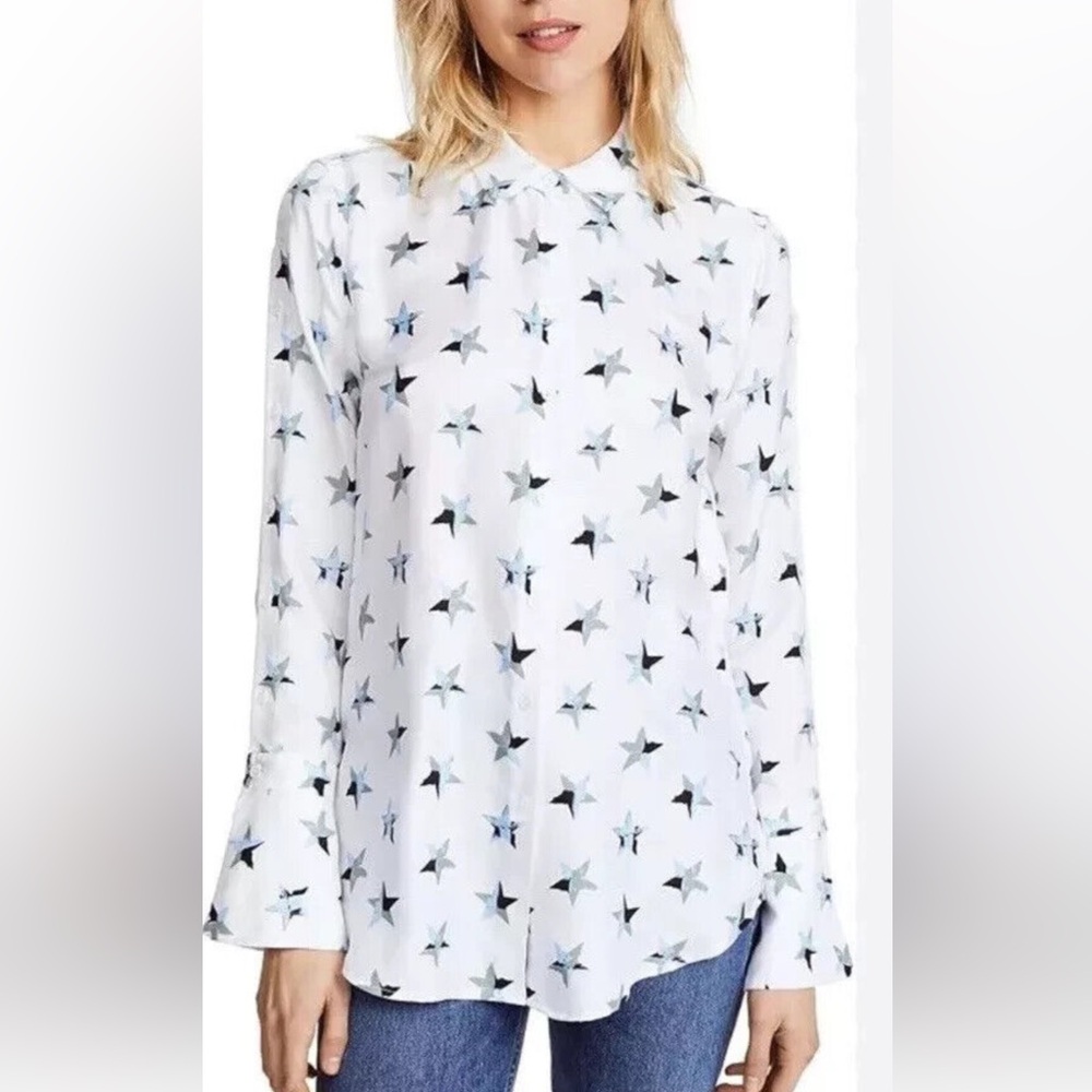 Equipment Femme Button front 100% Silk Star print shirt Button down sleeve Lg